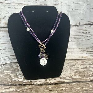 Purple Beaded Necklace with Charms